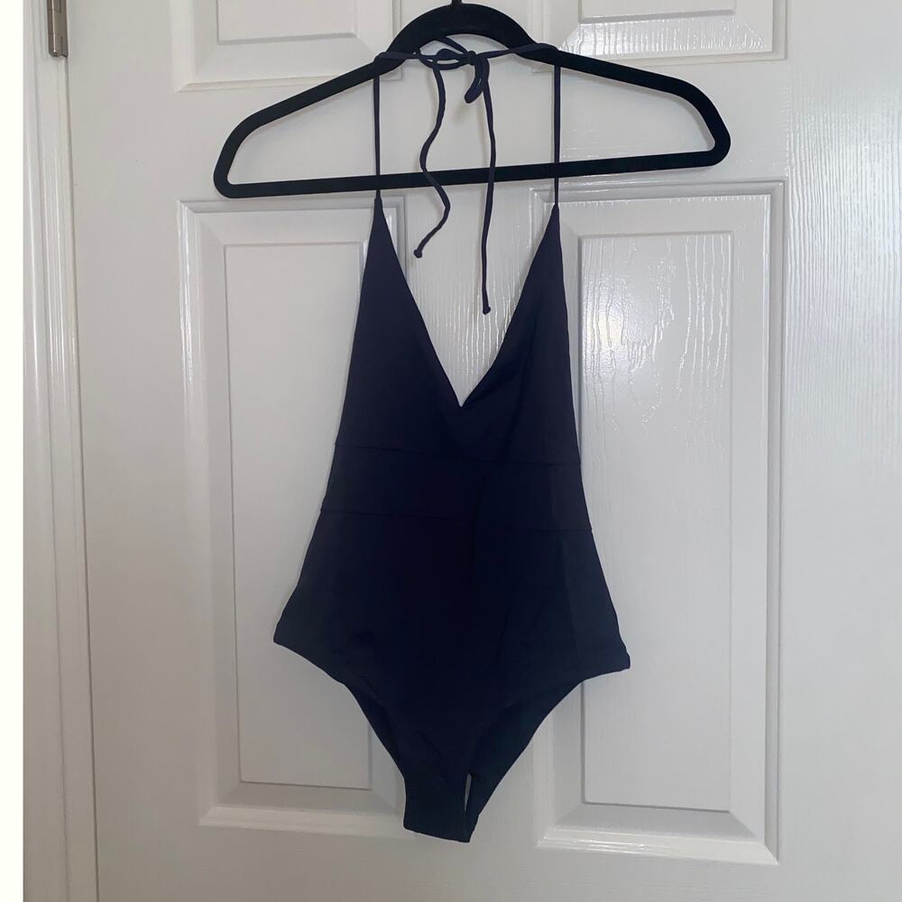 Tavik Chase Deep V-Neck One-Piece Swimsuit Dark Blue Small NWT